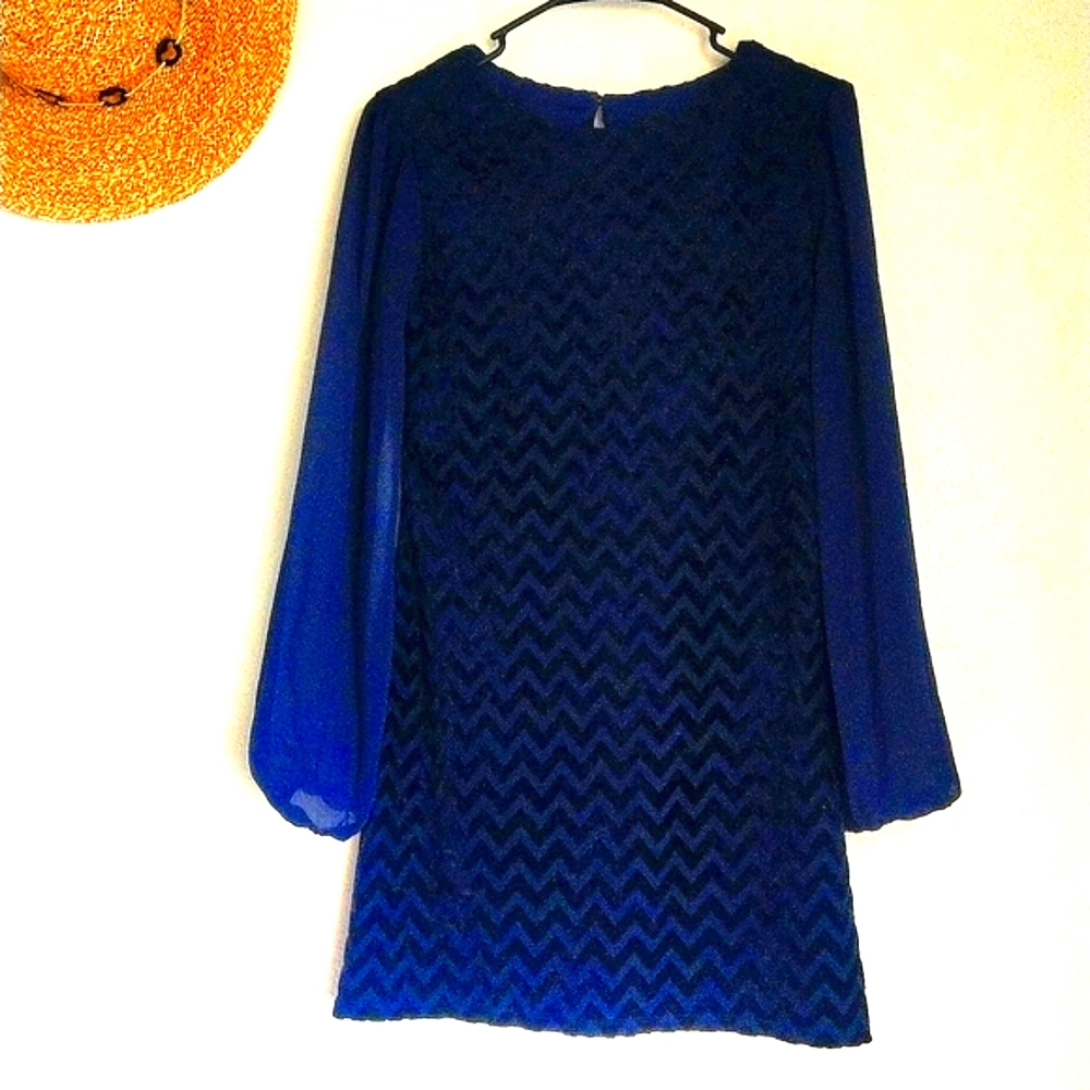 Vintage Burntout velvet blue balloon sleeve dress
